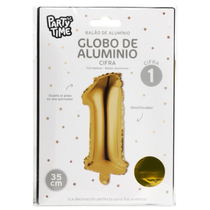 Globo Cifra 1 Oro Party Time altura 35 cm 1 Globo Cifra 1 Oro Party Time altura 35 cm 1