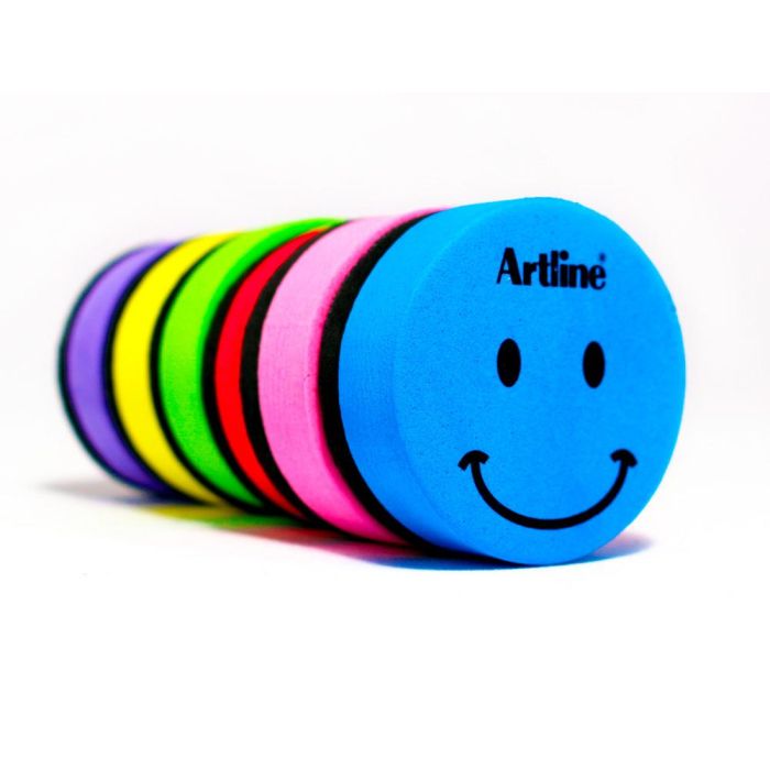 Borrador Artline Pizarra Blanca Redondo Magnetico Cara Smiley Colores Surtidos 1