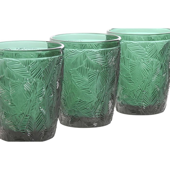 DKD Home Decor Vaso de Cristal Verde de 300ml, Set de 6, Acabado Relieve Hojas, 8x10x8cm, Colección Tropical Garbo 2 DKD Home Decor Vaso de Cristal Verde de 300ml, Set de 6, Acabado Relieve Hojas, 8x10x8cm, Colección Tropical Garbo 2