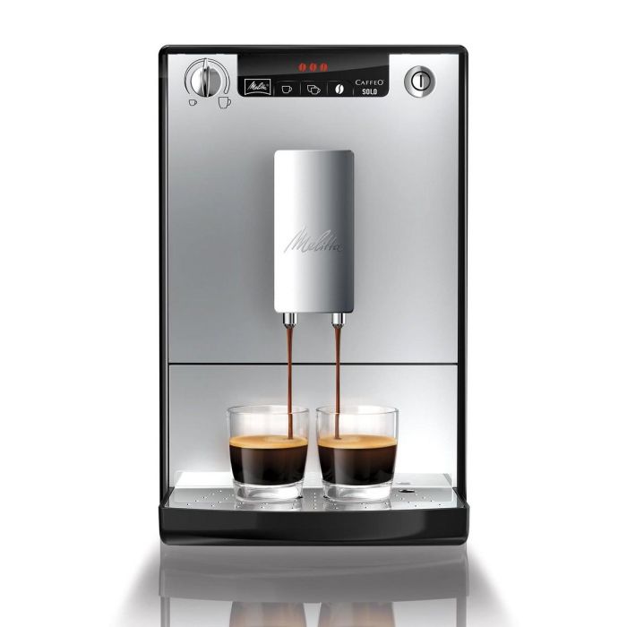 Melitta E950-103 Caffeo Solo Máquina de espresso automática, molinillo integrado, 15 bar, depósito 1.2L agua y 120g granos, Plata