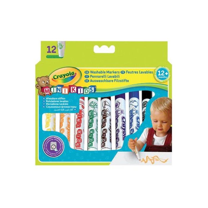 Crayola 8325 Rotuladores Lavables Mimi Kids, 12 unidades, para bebés +12 meses, tinta sin jabón y puntas de seguridad