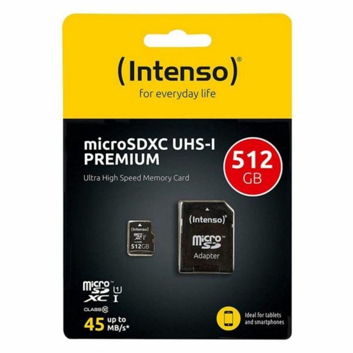 Tarjeta de Memoria Micro SD con Adaptador INTENSO 3423493 512 GB 45 MB/s 512 GB