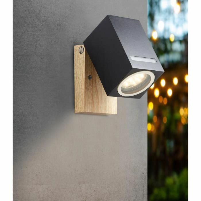 Brilliant GALENI Aplique de exterior negro/color natural, metal/vidrio, GU10 1x20W IP44 1