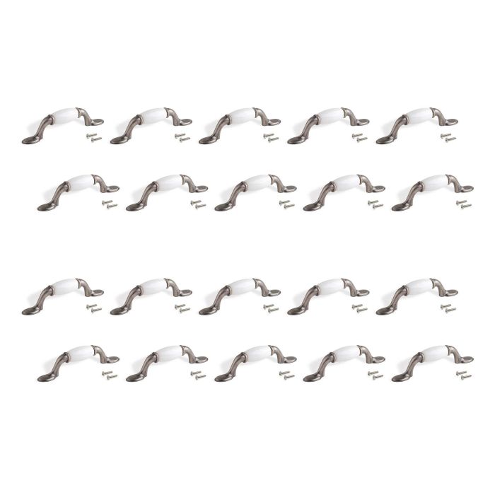 Emuca Lote de 20 tiradores para mueble Papua, L127mm, intereje 76mm, Zamak, Plata vieja 0 Emuca Lote de 20 tiradores para mueble Papua, L127mm, intereje 76mm, Zamak, Plata vieja 0