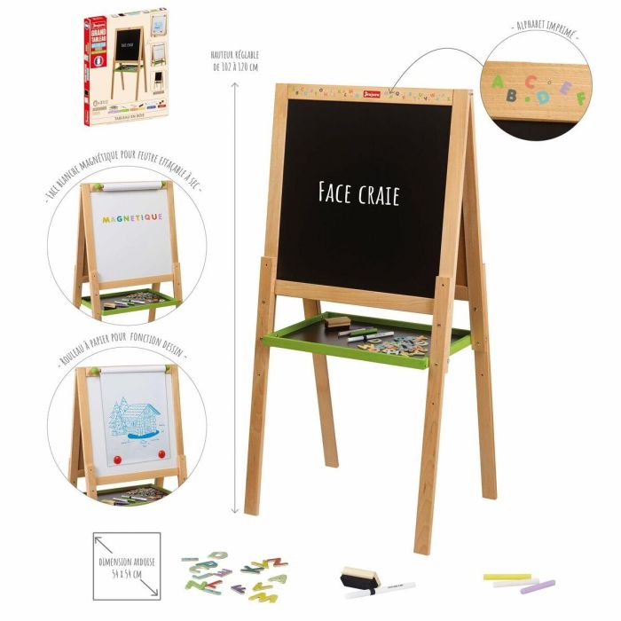 Jeujura JEU3225280876306 Pizarra de Madera Multifuncional Grande con Dibujo, Tiza y Lado Magnético Blanco 5