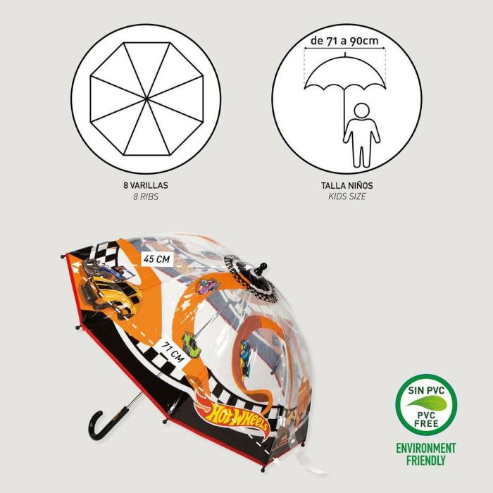 Hot Wheels Paraguas Manual Transparente de Burbuja 45 cm - Naranja con Diseño de Coches para Niños 3+ años, Perfecto para Días de Lluvia 1 Hot Wheels Paraguas Manual Transparente de Burbuja 45 cm - Naranja con Diseño de Coches para Niños 3+ años, Perfecto para Días de Lluvia 1
