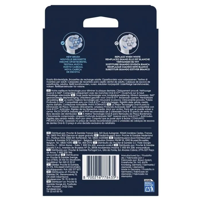Oral-B ORA8700216778435 Recambios iO Ultimate Clean Cepillo Eléctrico Pack 8 Blanco 1