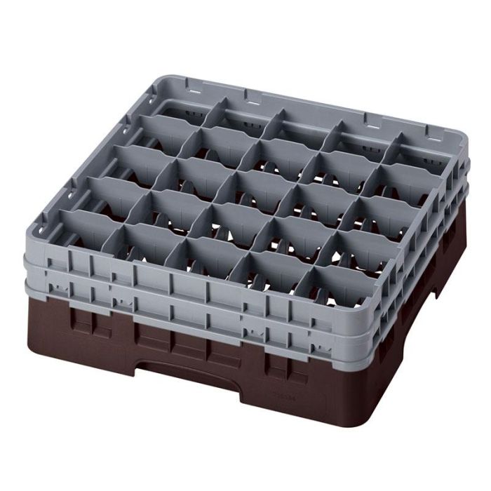 CAMBRO - 25S534-167 - Cesta de lavado 25 comp. 2 alturas - 8,7 cm Ø máx. - alt. máx. 14,9 cm - 50 x 50 x 18,4 cm - Castaño