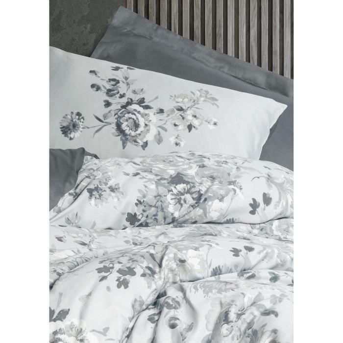 Juego de cama - 1 funda nórdica 220x240 cm + 2 fundas de almohada 60x60 cm - 100% algodón satén - Gris 1 Juego de cama - 1 funda nórdica 220x240 cm + 2 fundas de almohada 60x60 cm - 100% algodón satén - Gris 1