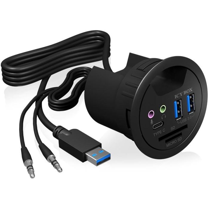 HUB Tisch-Hub mit 2 Kartenlesern. Audio Ein-/Ausgang. Ladefunktion und LED ICY BOX 1