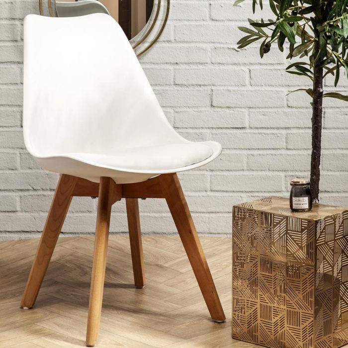 Home Deco Factory Silla COPENHAGUE Acolchada Blanca Diseño Escandinavo Patas Madera Haya 6