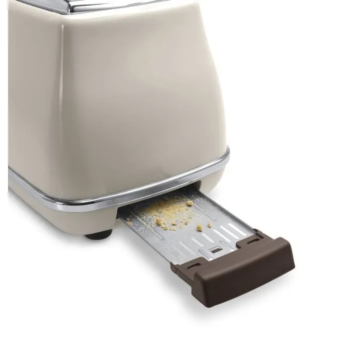 Delonghi Tostadora Icona Vintage CTOV 2103.BG, 900W, 2 rebanadas, 6 posiciones de dorado, funciones descongelación y cancelación, color beige y chocolate 3