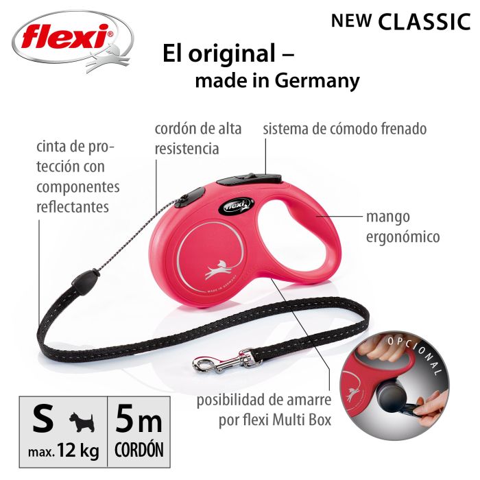 Flexi Correa Retráctil New Classic S Cordón 5 Metros Rojo para Perros | Fabricada en Plástico, Nylon y Metal | Hecha en Alemania 3 Flexi Correa Retráctil New Classic S Cordón 5 Metros Rojo para Perros | Fabricada en Plástico, Nylon y Metal | Hecha en Alemania 3