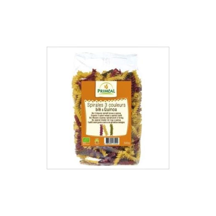 PRIMEAL Espirales Tricolor de Trigo Quinoa, Albahaca y Remolacha Bio 500g