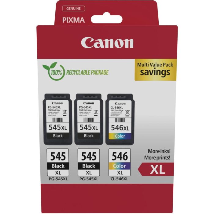 Canon 8286B013 Cartucho Tinta Original PG-545XL + CL-546XL Multipack Alta Capacidad 2x Negro/Tricolor, 15/13ml, 800/300 Págs. Compatible PIXMA TR/TS/MG 0 Canon 8286B013 Cartucho Tinta Original PG-545XL + CL-546XL Multipack Alta Capacidad 2x Negro/Tricolor, 15/13ml, 800/300 Págs. Compatible PIXMA TR/TS/MG 0