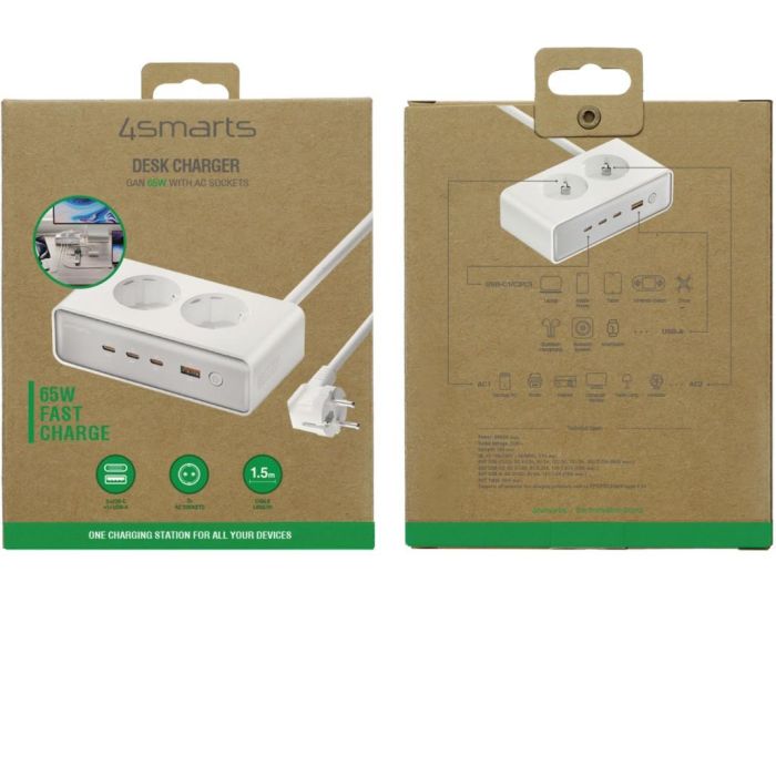 4smarts Cargador de Escritorio GaN 65W con Enchufes AC 1