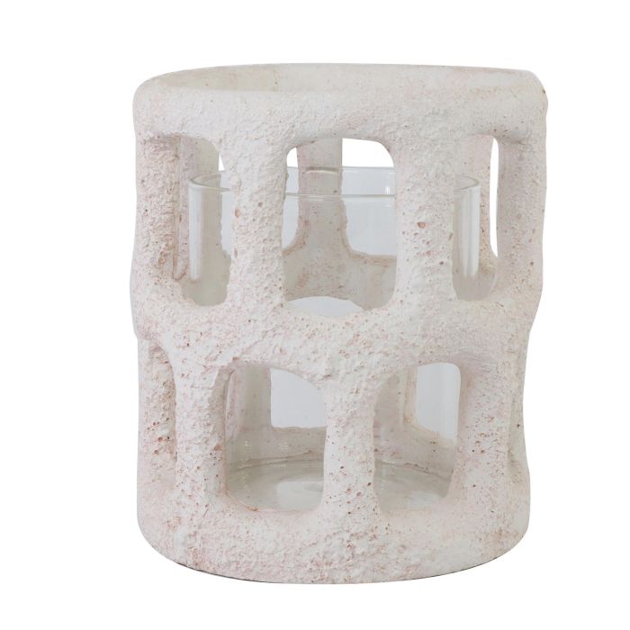 DKD Home Decor Portavela Scandi Crema Cemento y Cristal 12.5 x 12.5 x 40.5 cm (4 Unidades)