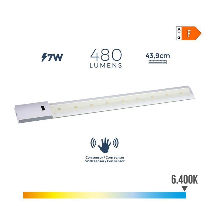 Edm Regleta LED con sensor de proximidad 7W 480LM 6500K luz fría IP20 43.9x5.5cm 0 Edm Regleta LED con sensor de proximidad 7W 480LM 6500K luz fría IP20 43.9x5.5cm 0