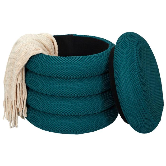 Home Deco Factory Puf Almacenaje Atom Azul - MDF y Poliéster, 37x42 cm, Soporta 110 kg 3