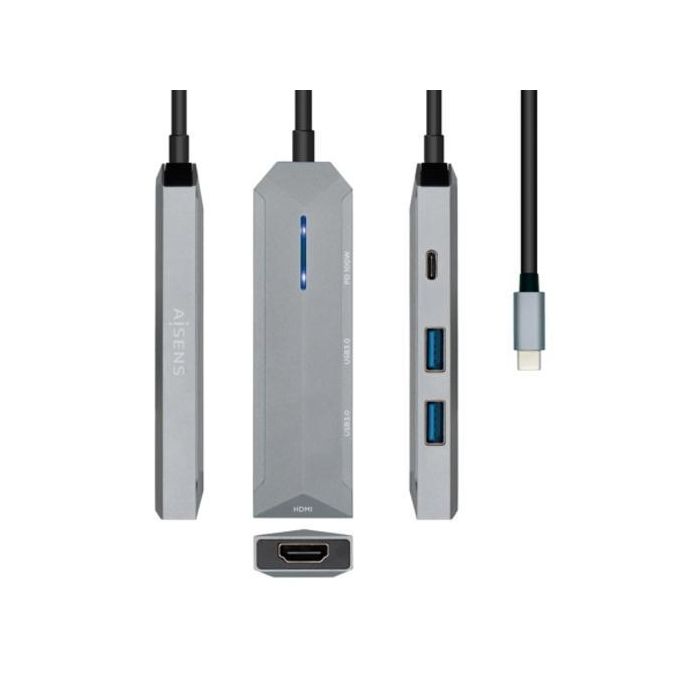 Aisens Dock Station 4 En 1 Usb-C A 1Xhdmi, 2Xusb, 1Xpd, Gris