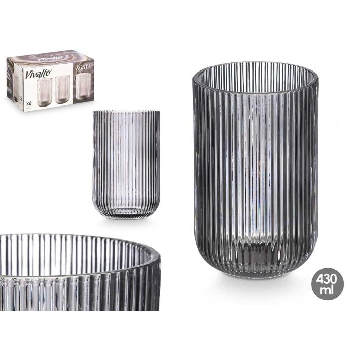 Vaso Gris Rayas 430 ml Vidrio - Vivalto 7.9x12.8x7.9 cm (24 Unidades) Vaso Gris Rayas 430 ml Vidrio - Vivalto 7.9x12.8x7.9 cm (24 Unidades)