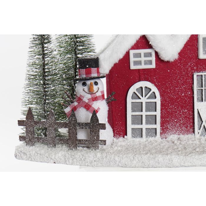DKD Home Decor Casa de Navidad Luminosa LED Alpina de Porexpan, Decoración Navideña Rojo Blanco Verde 15x21x39 cm 2