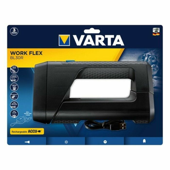 Varta Work Flex BL30R Luz Portátil, 550lm Potente, Recargable con Iluminación Regulable y Resistencia IPX4 1