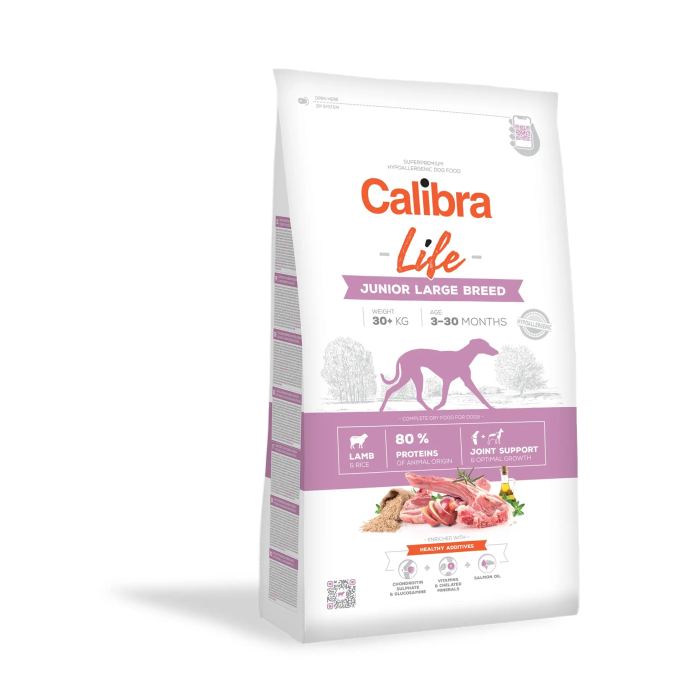 Calibra Dog Life Junior Large Breed Cordero 12 kg - Pienso Hipoalergénico para Perros Grandes (3-30 meses) con Arroz
