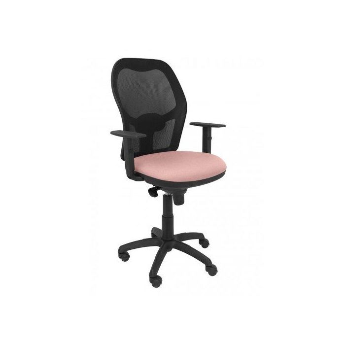 Silla Piqueras Y Crespo Jorquera Brazos Regulables Mecanismo Sincro Con Regulador De Tension Respaldo De Malla Negra Y Asiento Tapizado Bali Rosa Palido