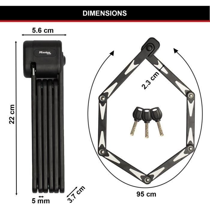 Master Lock 8333EURDPRO Candado Plegable para Bicicleta de Acero Endurecido, con 3 Llaves, Soporte y Certificado de Seguridad 4 Master Lock 8333EURDPRO Candado Plegable para Bicicleta de Acero Endurecido, con 3 Llaves, Soporte y Certificado de Seguridad 4