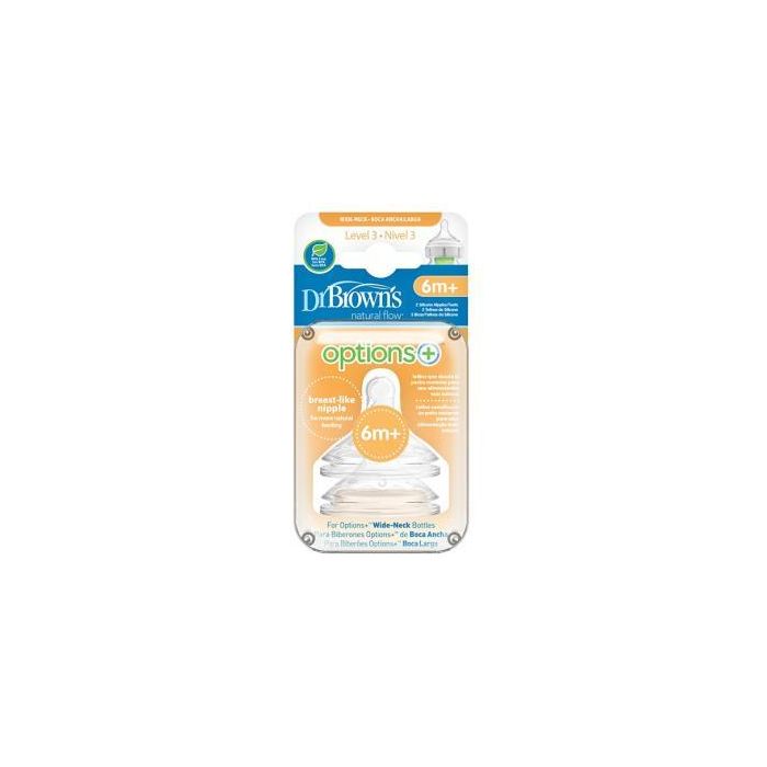 Dr. Brown's Tetina Options Boca Ancha Silicona Redonda N3 +6 Meses, 2 Unidades