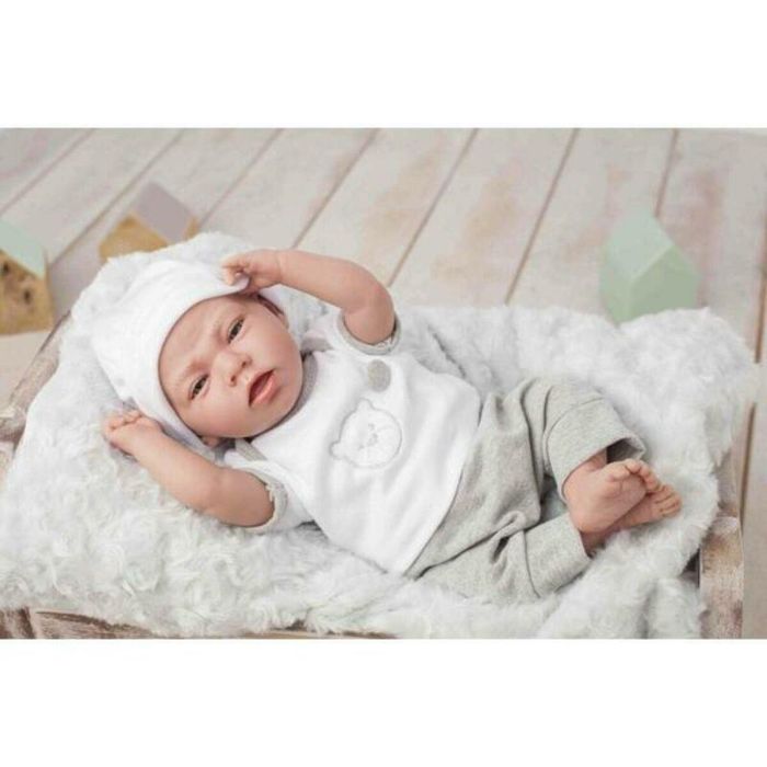 Muñeca elegance dafne 40 cm con cuerpo blanco, traje gris y cojin (muñeco con peso)