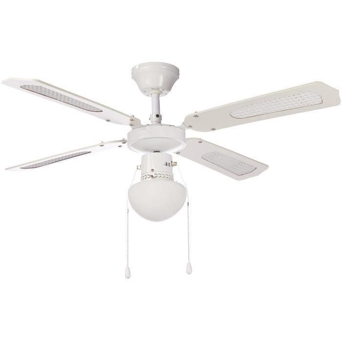 FARELEK - BALI Ø 107 cm - Ventilador de techo reversible, 4 palas blancas / bastones blancos + iluminación - 112420 FARELEK - BALI Ø 107 cm - Ventilador de techo reversible, 4 palas blancas / bastones blancos + iluminación - 112420