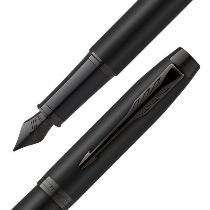 Parker Füller IM Achromatic Negro Punta Fina Azul con Clip, Acero Inoxidable, Sistema Cartucho, en Caja de Regalo 2