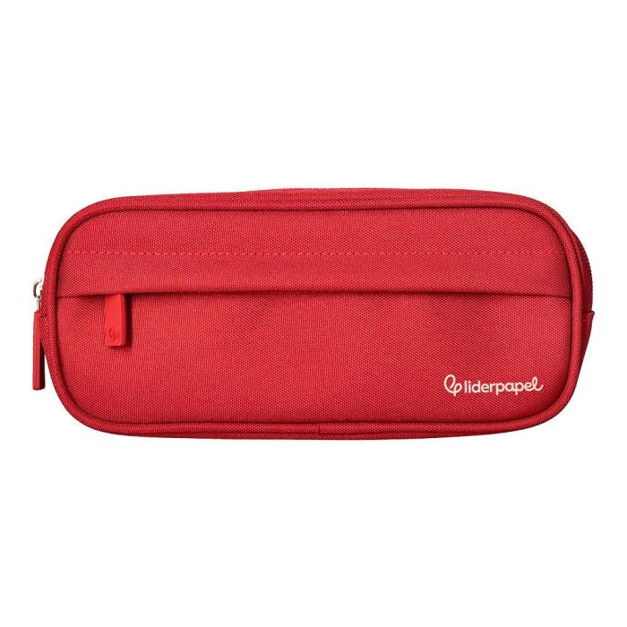 Estuche Portatodo Liderpapel Classic Ovalado 2 Cremalleras Con Bolsillo Delantero 210x90 mm Rojo