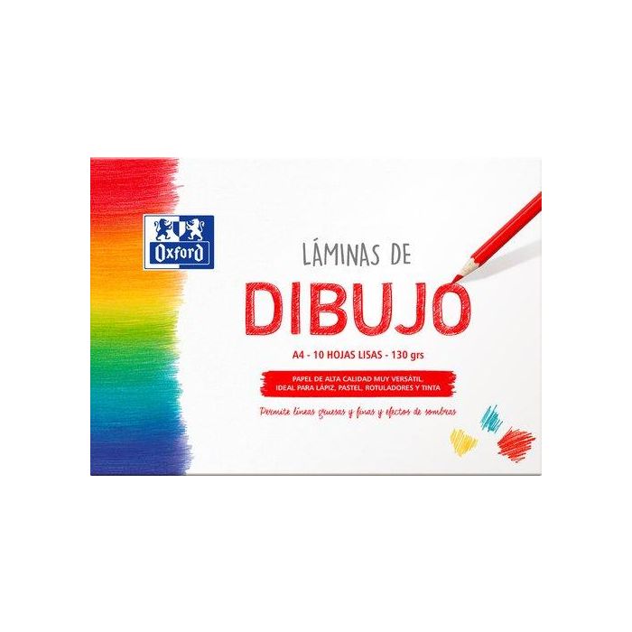 Oxford Láminas para Dibujo Escolar, Pack 10 Hojas 130 gr A4 Liso Blanco