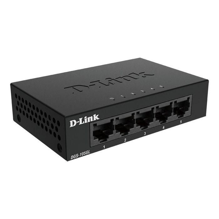 D-Link DGS-105GL Switch de Red 5 Puertos Gigabit Ethernet Plug & Play, Carcasa Metálica, Sin Ventiladores, Eficiencia Energética, QoS 802.1p 4