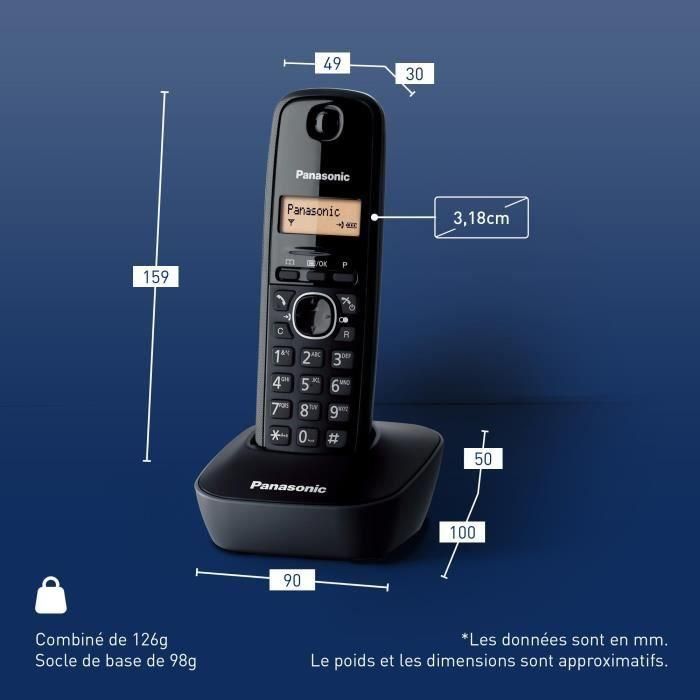 Panasonic KX-TG1611FRH Teléfono inalámbrico digital residencial sin contestador automático, Pantalla retroiluminada, Directorio 50 números, Negro 5