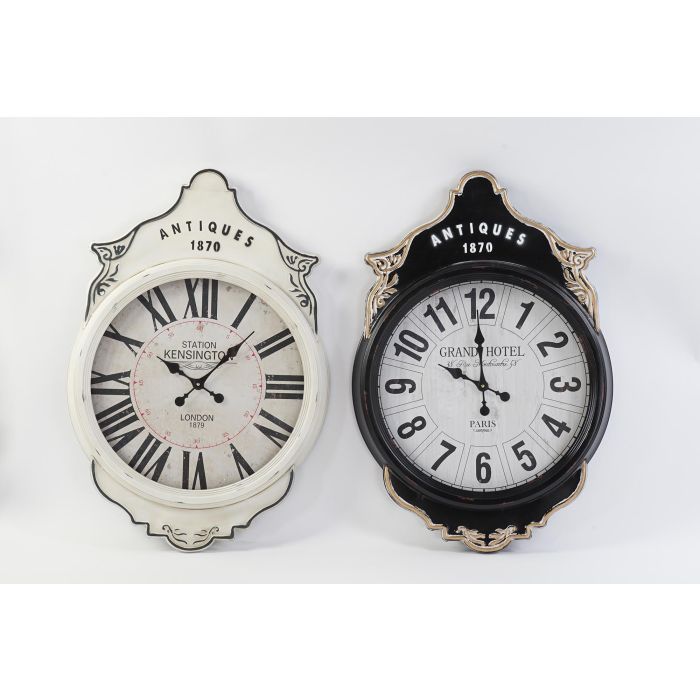 DKD Home Decor Reloj de Pared Chic Blanco y Negro, Hierro y Cristal, 61x89x6 cm (2 Unidades)