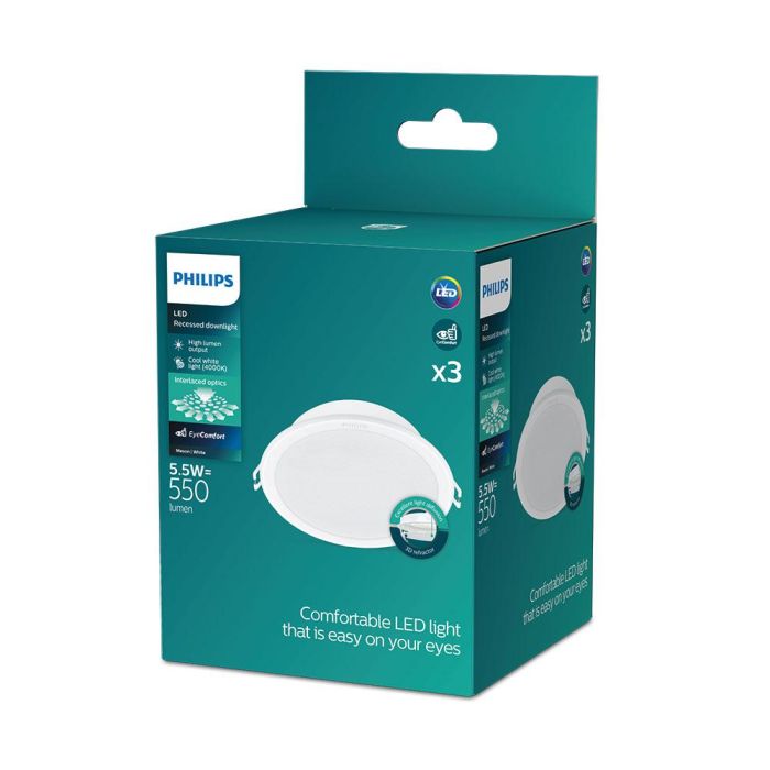 Pack 3 unidades meson downlight color blanco, 5,5w, 550im. philips 1