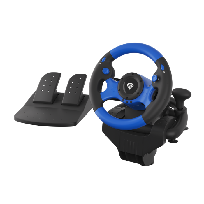 Genesis Volante Gaming Seaborg 350 con Pedales, Compatible con PC, PS3, PS4, Xbox 360, Xbox One y Nintendo Switch, Vibración, 15 Botones Personalizables