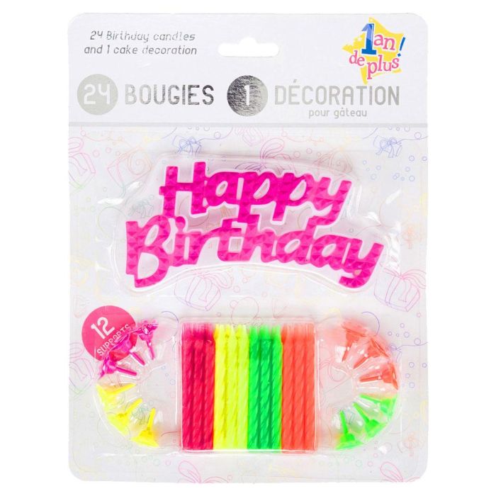 Party Time Juego De 24 Velas Aniversario con Decoración Happy Birthday - Colores Surtidos 4 Party Time Juego De 24 Velas Aniversario con Decoración Happy Birthday - Colores Surtidos 4