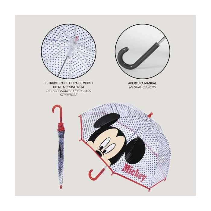 Cerdá Paraguas manual Burbuja transparente infantil Mickey Mouse Rojo. Material 100% POE para niños de 3 a 12 años 1 Cerdá Paraguas manual Burbuja transparente infantil Mickey Mouse Rojo. Material 100% POE para niños de 3 a 12 años 1