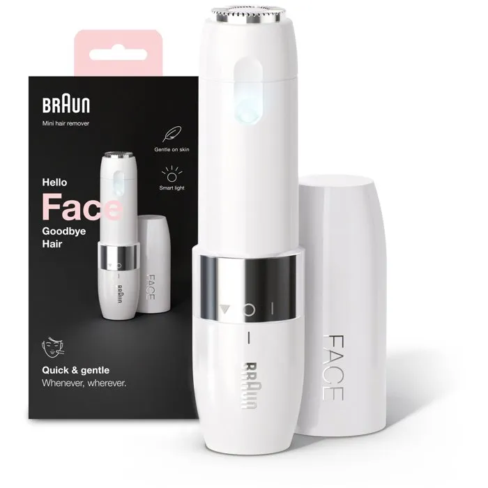 Braun Face Mini FS1000 Afeitadora Facial Eléctrica para Mujer, Suave para la Piel, Función de Luz Inteligente, Color Blanco