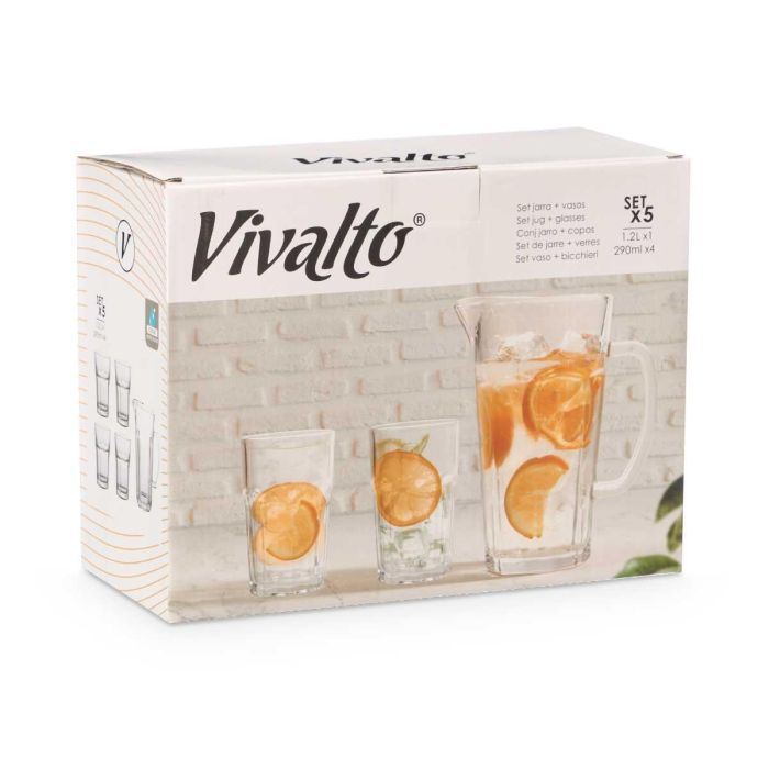 Set 5Pcs Jarra Vasos Agua Vivalto 29X22CM (4 Unidades) 1 Set 5Pcs Jarra Vasos Agua Vivalto 29X22CM (4 Unidades) 1