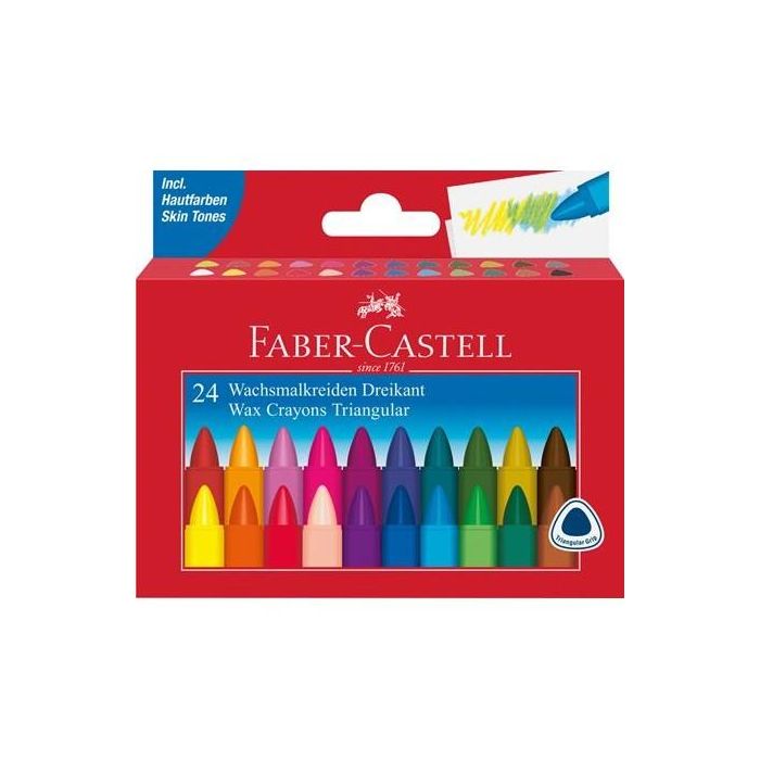 FABER-CASTELL Lápices de Cera Triangulares, 24 Unidades, Multicolor, Fácil de Manejar para Niños