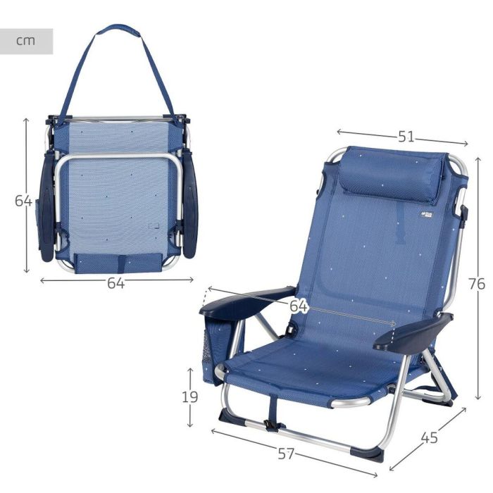 Silla de Playa Aktive Plegable Azul marino 51 x 76 x 45 cm (2 Unidades) 3