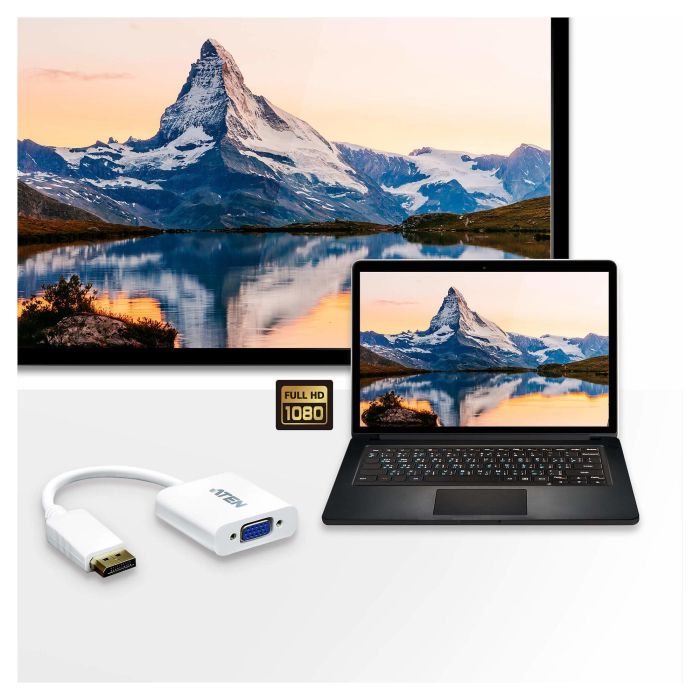 ATEN Adaptador DisplayPort a VGA Macho/Hembra, Soporta 4K@30Hz