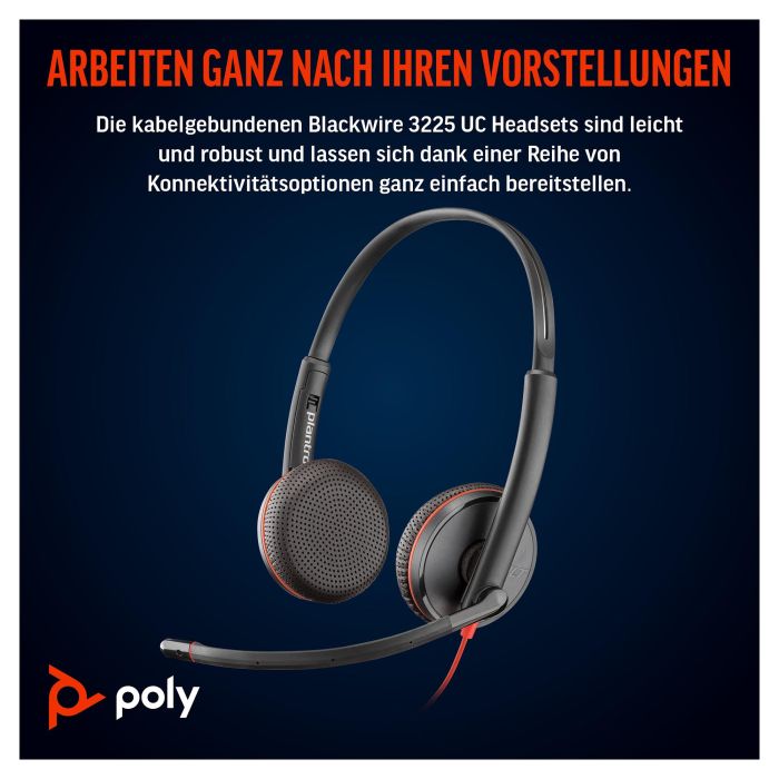 HP Auriculares Blackwire C3225 Diadema Estéreo con Micrófono, Control de Volumen, Jack 3.5 mm con Adaptador USB-C a USB-A Negro 2 HP Auriculares Blackwire C3225 Diadema Estéreo con Micrófono, Control de Volumen, Jack 3.5 mm con Adaptador USB-C a USB-A Negro 2