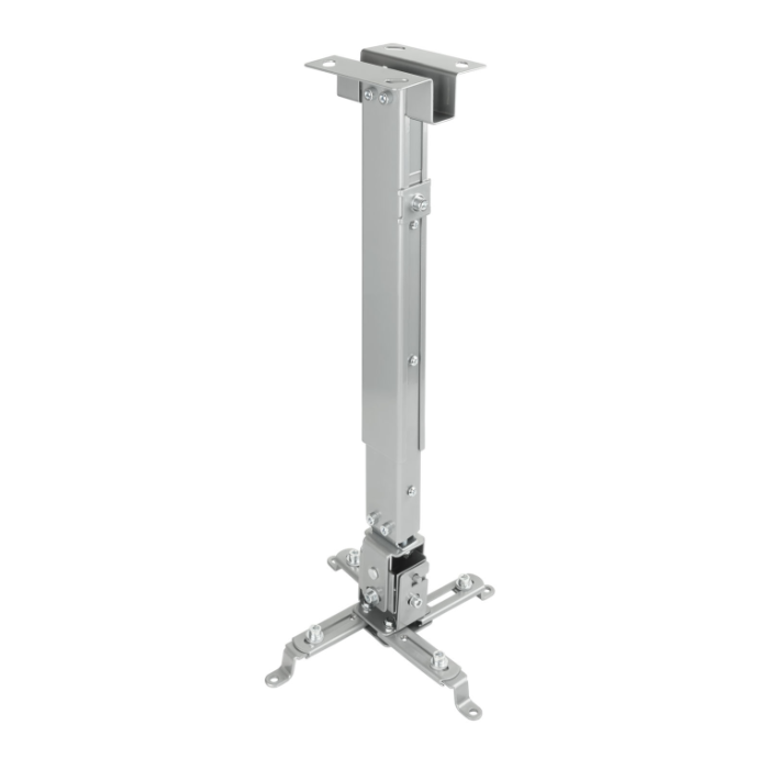 TooQ Soporte Techo Proyector PJ2012T-S, Carga Máxima 20kg, Inclinable +/-15°, Longitud Ajustable 13-65cm, Color Plata